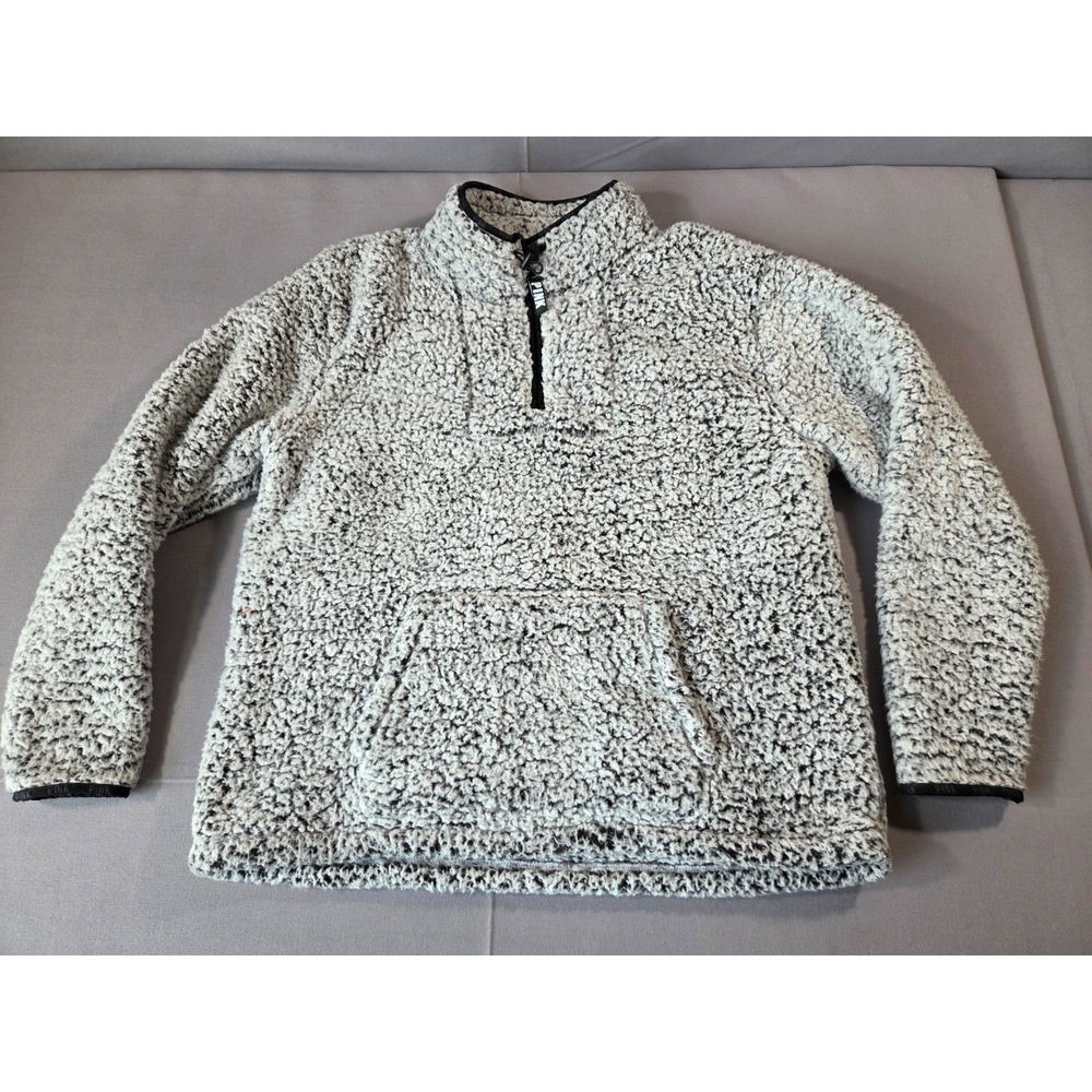 PINK Victoria's Secret Sherpa Pullover Hoodie Women's XL Gray Teddy Fleece